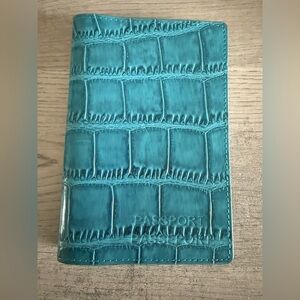 DANIER Teal Crocodile Leather Embossed Passport Holder